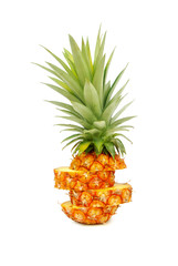 Pineapple turns into pieces on white background.With Clipping Path.