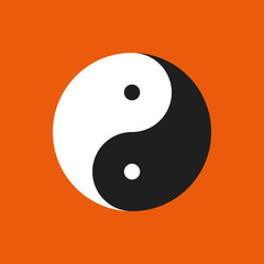 Yin Yang vector eps10. yin and yang symbol of buddhism black and white sign on orange background.