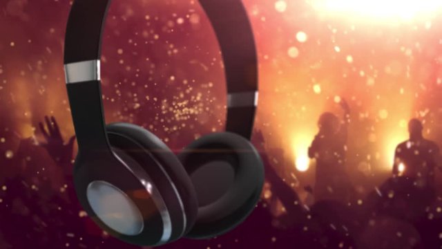 Rotating Headphones with orange party background