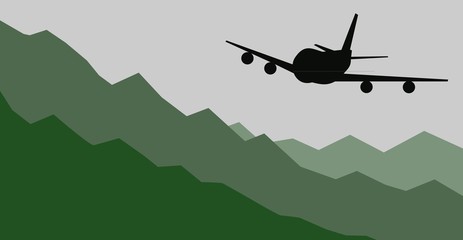 Airplane Flying over Mountains