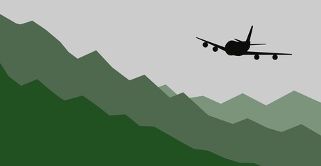 Airplane Flying over Mountains