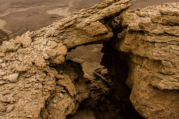 The eroded rock formations in the desert south-east of Raghabah, Saudi Arabia 