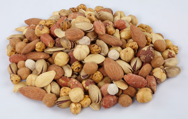 Assorted mixed nuts on white background