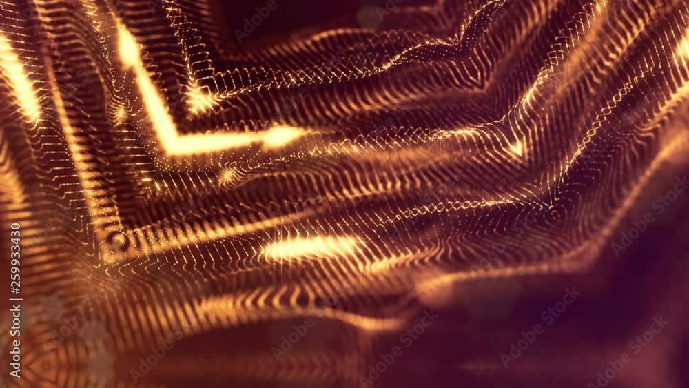 Aufkleber looped 3d composition of sparkling golden particles on a dark background with depth of field and bok