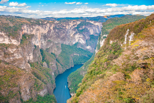 Panoramic view of the amazing Sumidero Canyon National Park, located in Chiapas Mexico
