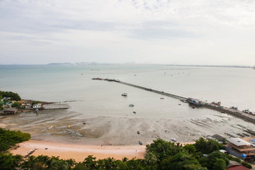Low tide sea in the morning at Chonburi, Thailand.