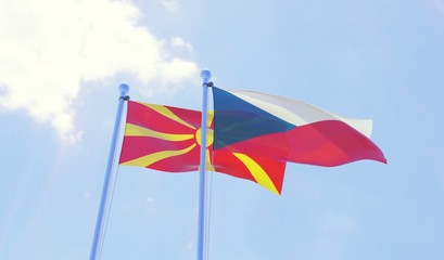 Czech Republic and Macedonia, two flags waving against blue sky. 3d image
