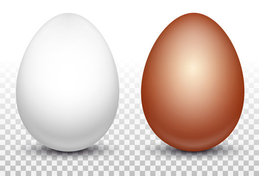 Two white and red chicken eggs. Layout for easter pattern. Eco product. 3D realistic image isolated on transparent background. Vector illustration