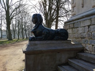 Sphinx in a park at the bottom of the Napoléon Bridge located in the Citadel of Lille