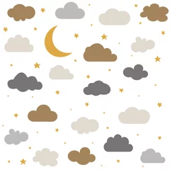 Zelfklevend Fotobehang Cute baby clouds, stars, moon pattern vector seamless © Didem Hizar