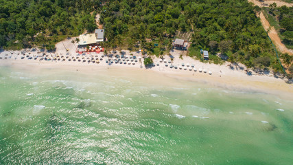 Beautiful aerial view for the beach with white sand and crystal clear water in Phu Quoc island in...