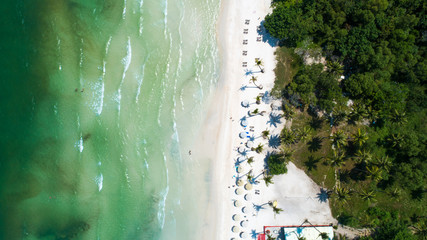 Fototapeta na wymiar Beautiful aerial view for the beach with white sand and crystal clear water in Phu Quoc island in Sao beach