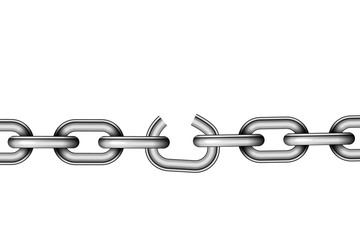 Obraz premium Weak link in glossy metallic chain on white