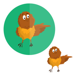 Nestling, sparrow pointing direction. Cartoon graphics. Vecor.