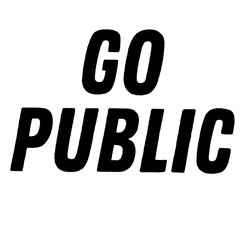 go public stamp on white