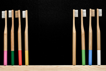 bamboo toothbrush on slate background. Place for text. Ecoproduct.   eco-friendly. 