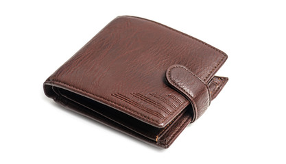 Brown natural leather wallet isolated