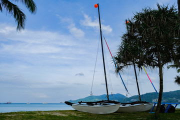 beach boat. sailboat on the shore