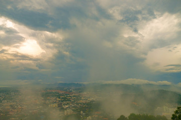 the coastal city of Phuket after the rain in the fog from the observation deck