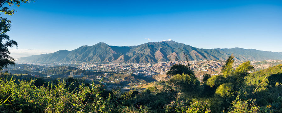 Panoramic aerial view of Caracas during a sunset
