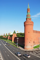 Fototapeta premium Beklemishevskaya Tower. Wiev of the Kremlin Embankment. Moscow, Russia