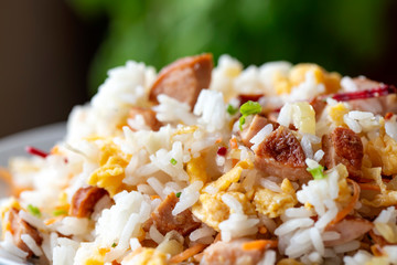 Salad made from rice, eggs, onion and herbs