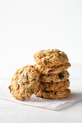 oatmeal cookies on white background