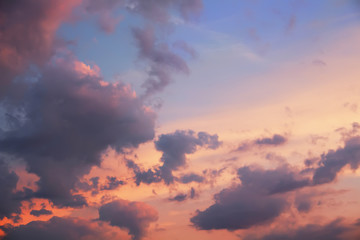 Beautiful sunset sky with colorful evening clouds.