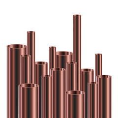 Set of steel or aluminum pipes, isolated. Vector illustration.