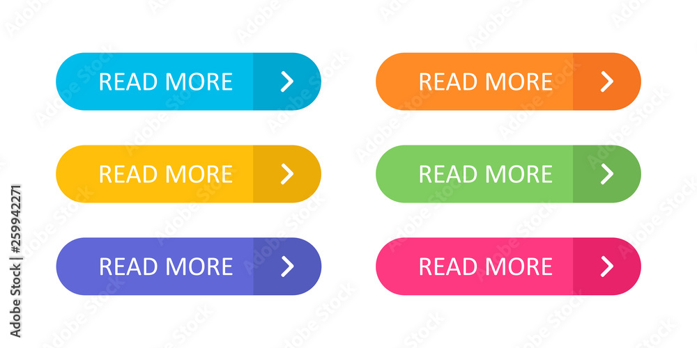 Poster set of colorful buttons with icons isolated on white background for websites and applications in fla