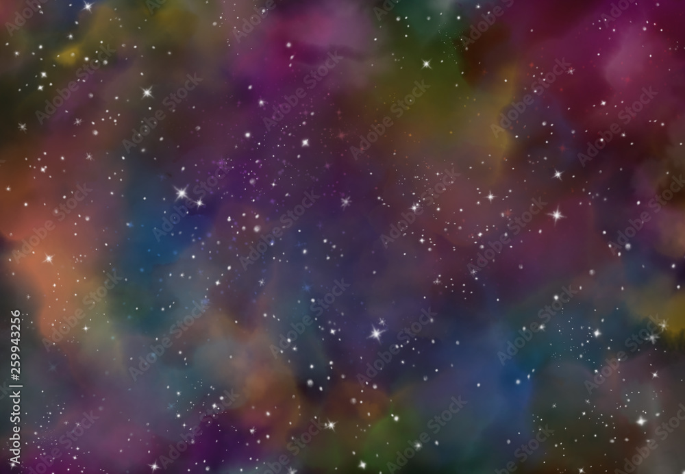 Wall mural star field in galaxy space with nebula, abstract watercolor digital art painting for texture backgro