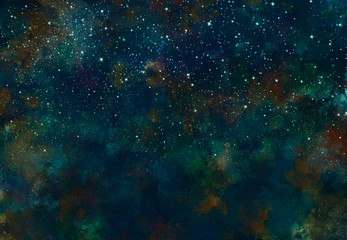 Obraz na płótnie Canvas Star field in galaxy space with nebula, abstract watercolor digital art painting for texture background