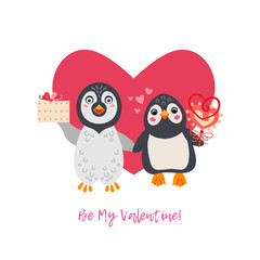 Valentine's day greeting card with a couple of penguins