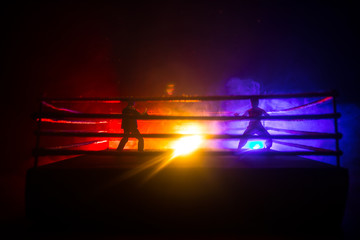 Blurred background. mma fight octagon stage. ring extreme Sport mixed martial arts competition...