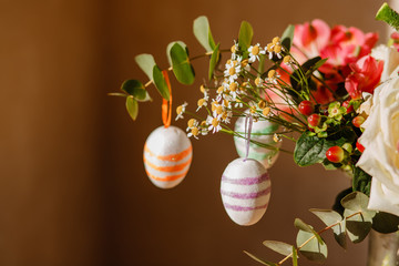lush bouquet and Easter eggs on it