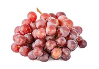Ripe bunch of red grapes on white background