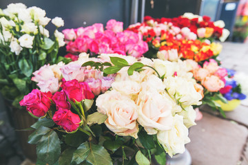 fresh roses bouquet sale at street flowers marke