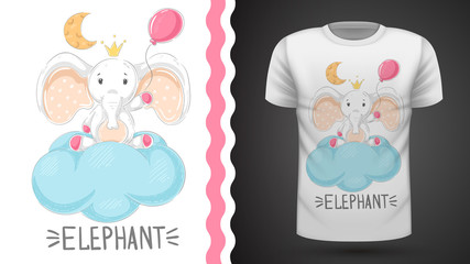 Elephant with air balloon - idea for print t-shirt