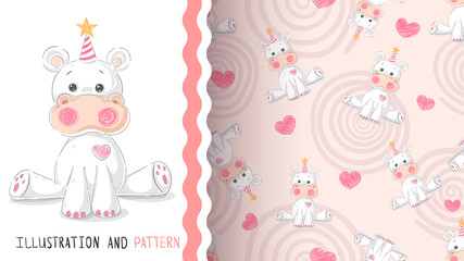 Obraz na płótnie Canvas Cute teddy hippo - seamless pattern