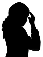 girl holding head, suffering headache,silhouette vector