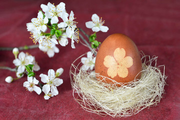 Fototapeta na wymiar Easter egg in the nest. Easter egg dyed with onion skins