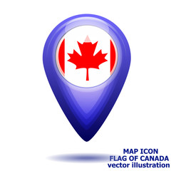 Bright map icon with flag of Canada. Location Icon vector. Vector illustration