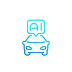 autonomous car with AI line icon