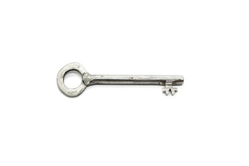 Old silver key isolated on white background