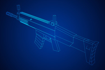 Assault rifle, automatic fire rifle model wireframe low poly mesh vector illustration