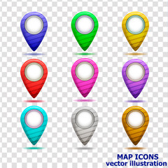 Bright illustration with flag icons. Location Icons . Vector illustration with transparent background.