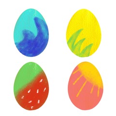 Easter dishes watercolor illustration set. Color eggs with  palm sea the sun watermelon