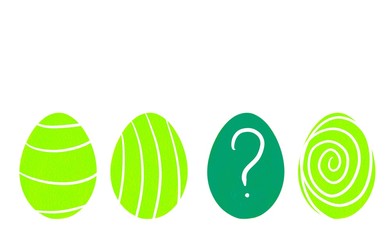 Green eggs same and different with question mark. Hand drawn watercolor illustration painted eggs with geometric pattern