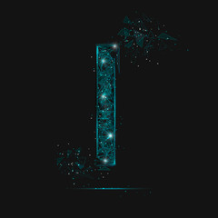 Abstract isolated blue image of a number one. Polygonal illustration looks like stars in the blask night sky in spase or flying glass shards. Digital design for website, web, internet. © Katsiaryna