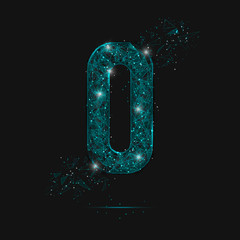 Abstract isolated blue image of a number three. Polygonal illustration looks like stars in the blask night sky in spase or flying glass shards. Digital design for website, web, internet. © Katsiaryna